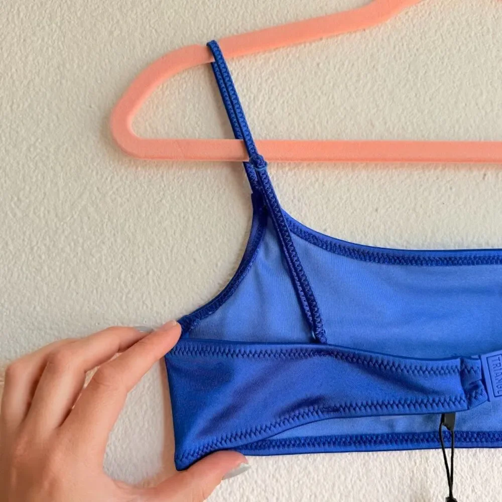 TRIANGL MICA Crop Bikini Top in Shiny Cobalt Blue Stretch Satin size M NWT